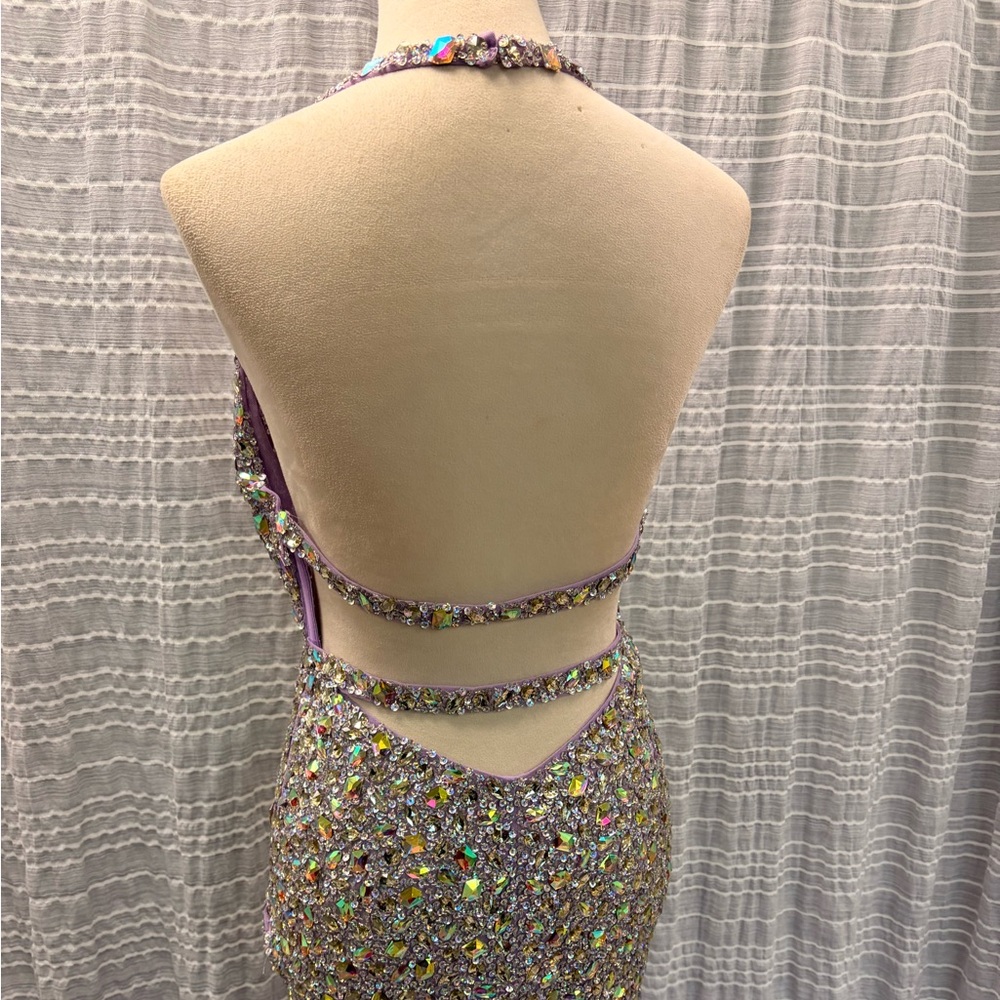 Lavender Sequin Halter Prom Dress - Picture 5 of 7